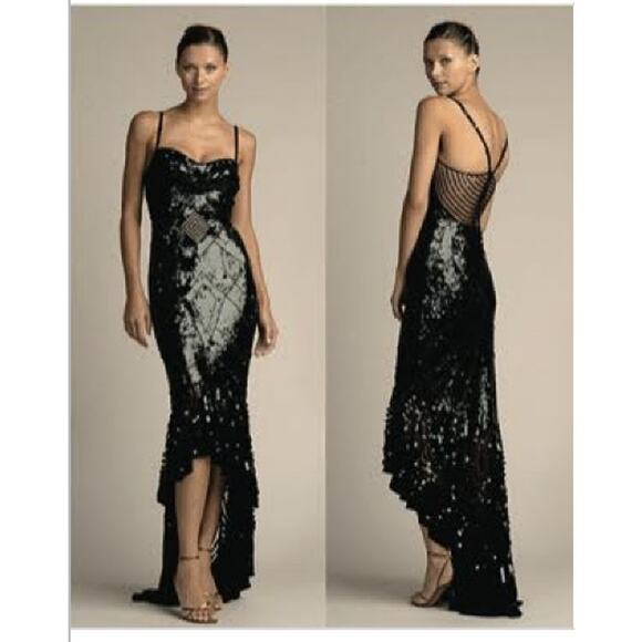 NWT Mandalay Black Sequin High Low Maxi Gown Evening Formal Dress Womens Size 10